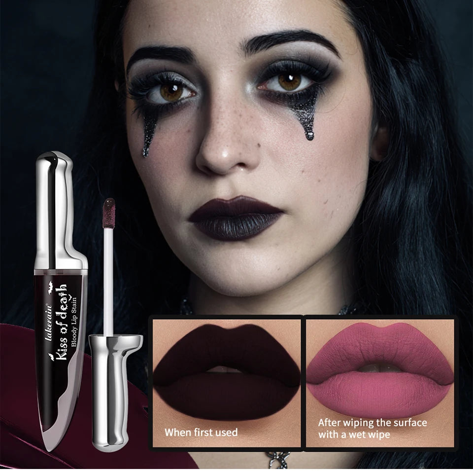 Lip Stain Kiss of Death Bloody Gothic Matte Long Lasting Waterproof Change of Black Vampire Halloween Cosplay Makeup