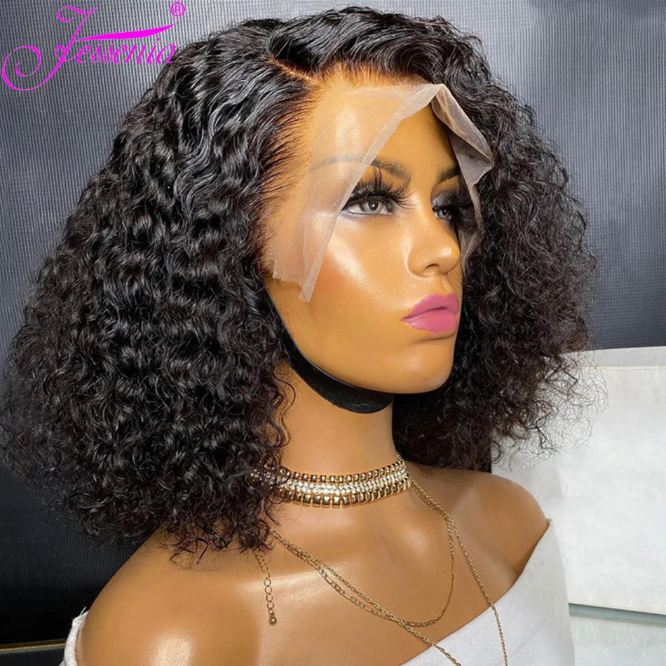 Kinky Curly Bob HD 13X6 Lace Frontal 250 High Density Full Virgin Human Raw Hair Wig Glueless Water Curly For Women Wet And Wavy