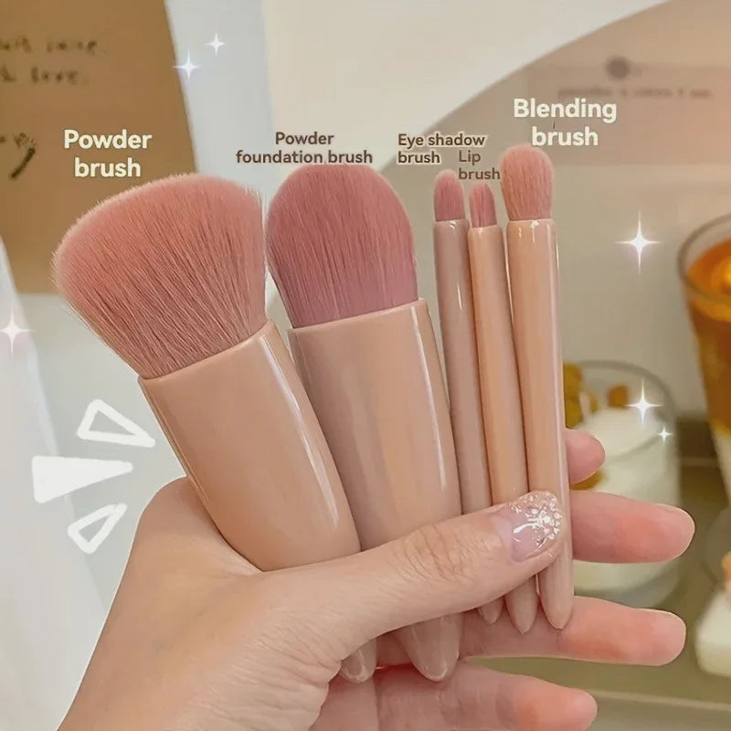 1sets 5Pcs Portable Makeup Brush Set With Mirror - Foldable Travel Kit ，Mini Makeup Brush Set Travel Makeup Brush Set
