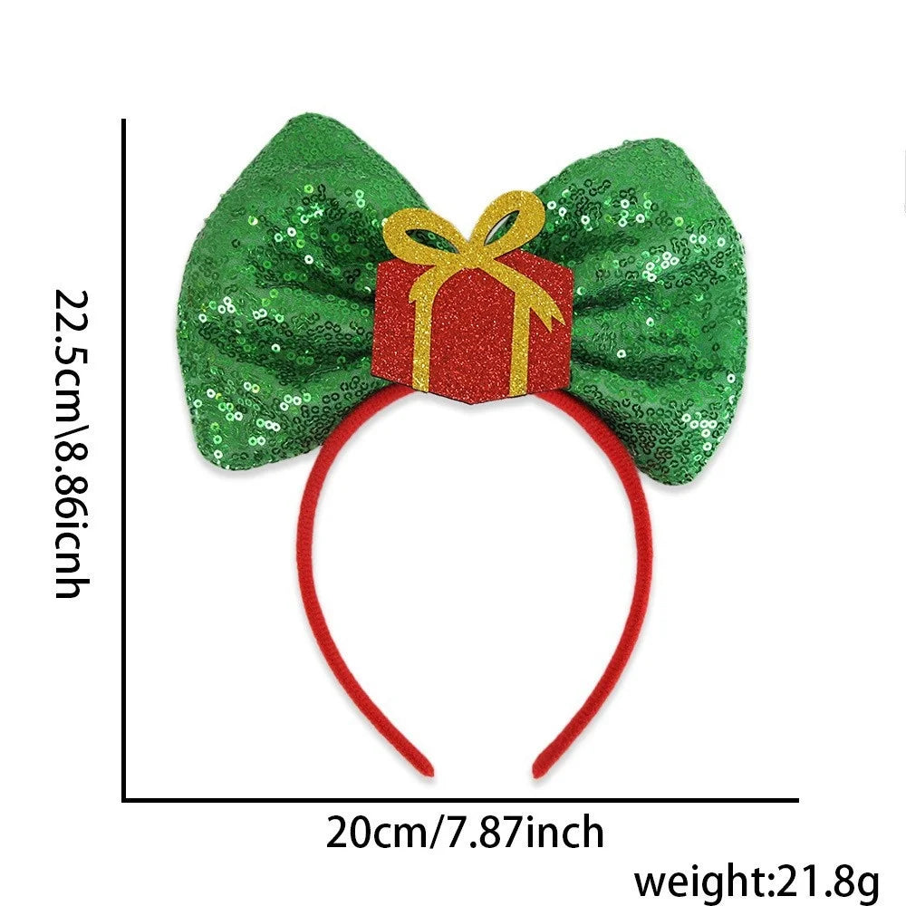 New Christmas Headband Sequins Bow Tie Hair Band Children's Hair Accessories Holiday Gift Dress Headwear Party Supplies