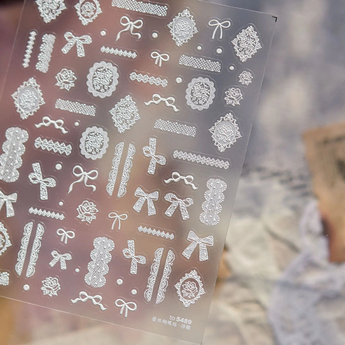 5D Shell Light Nail Stickers Small Fresh White Bow Ribbon Nail Charms Stickers Self Adhesive Nails Decorations Parts DIY Decals