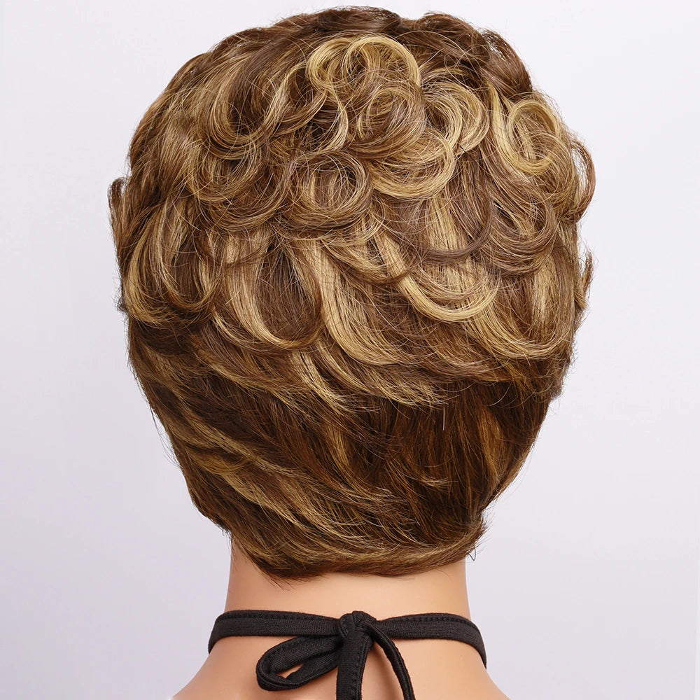Blonde Curly Pixie Cut Wigs Short Colorful Human Hair Wigs For Black Women Brazilian Hair Full Machine Made Glueless Wigs 150%