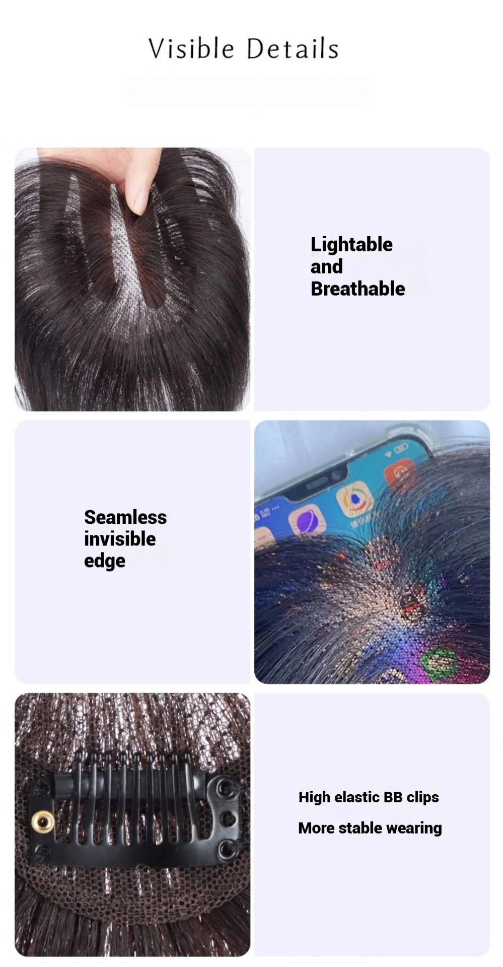 7x10cm Breathable Lace Human Hair Toppers 10 Inch Invisible Clip In Bangs for Women Natural Hairpieces Cover Thinning Hair Daily