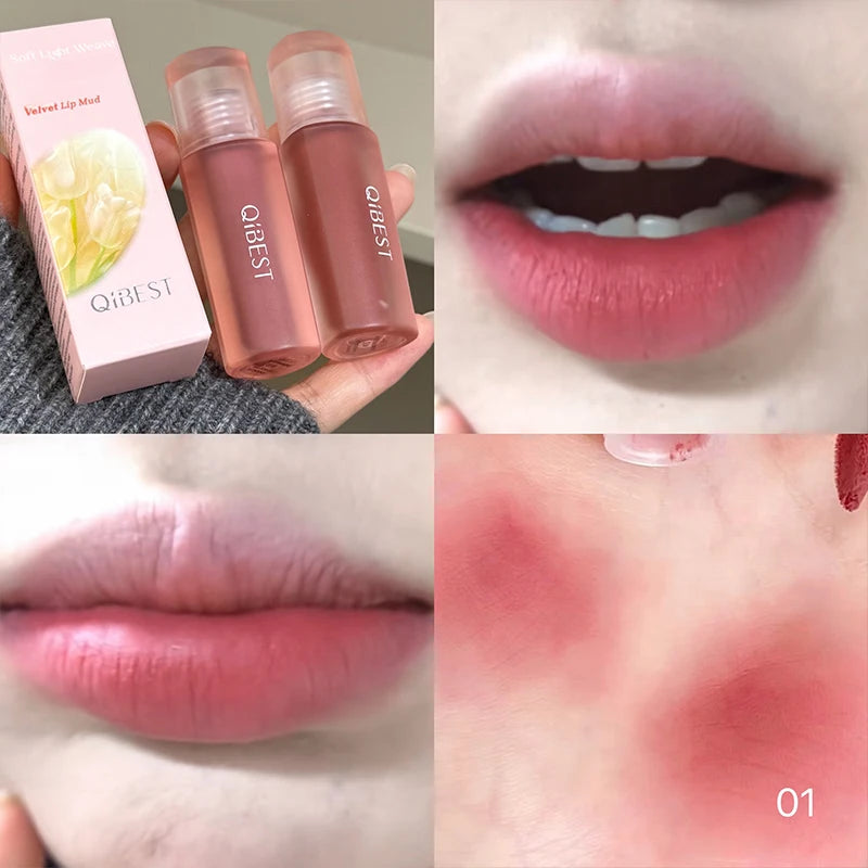 QIBEST 6 Colors Matte Liquid Lipstick Velvet Durable Lip Gloss Sexy Red Lip Stain Makeup Waterproof Lasting Lip Mud Cosmetics