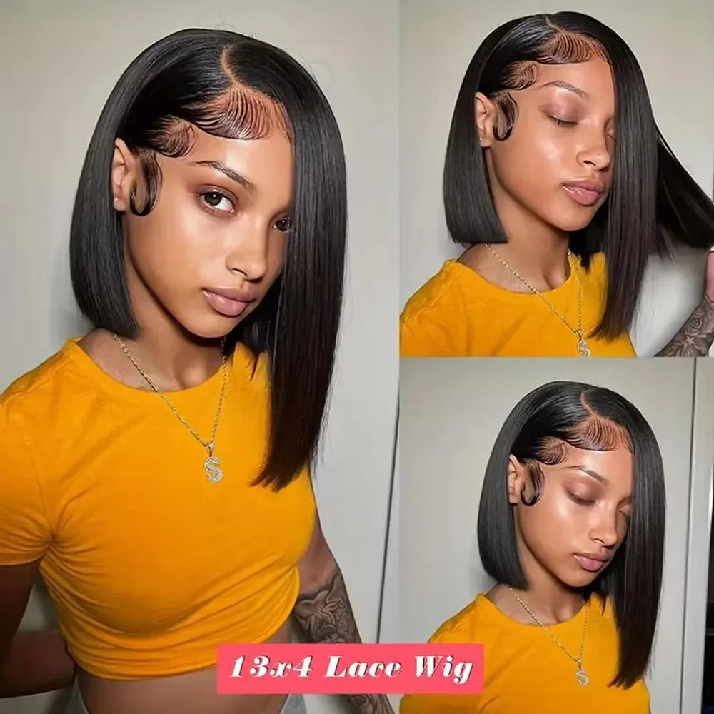 13x4 13x6 HD Bone Straight Bob Lace Frontal Human Hair Brazilian Short Bob Wig 250% Density Straight Natural Bob Wigs  5x5 Glueless Wig For Women