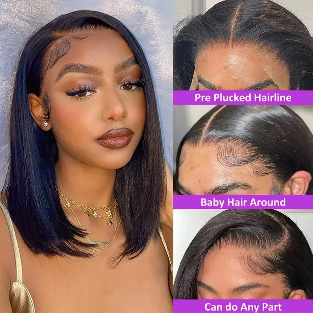 13X4 Lace Front Wig Pre Plucked Human Hair Wigs Short Straight Bob 13x6 Lace Front Wigs Remy Brazilian Human Hair Wigs 250% 5x5 Glueless Wig For Women