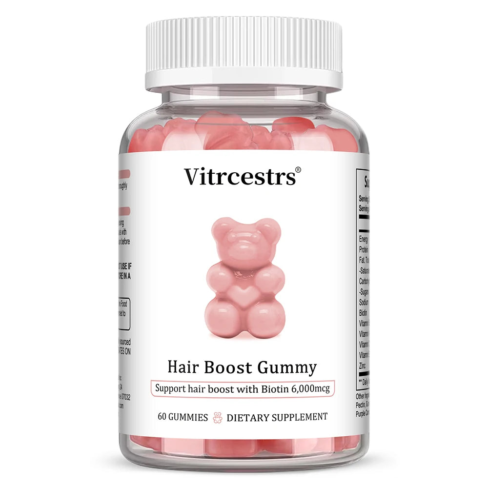 Hair Boost Gummy, with Biotin 6,000mcg Gummies for Hair Growth, Skin & Nails for Women & Men - Gluten-Free, Vegan, Non-GMO