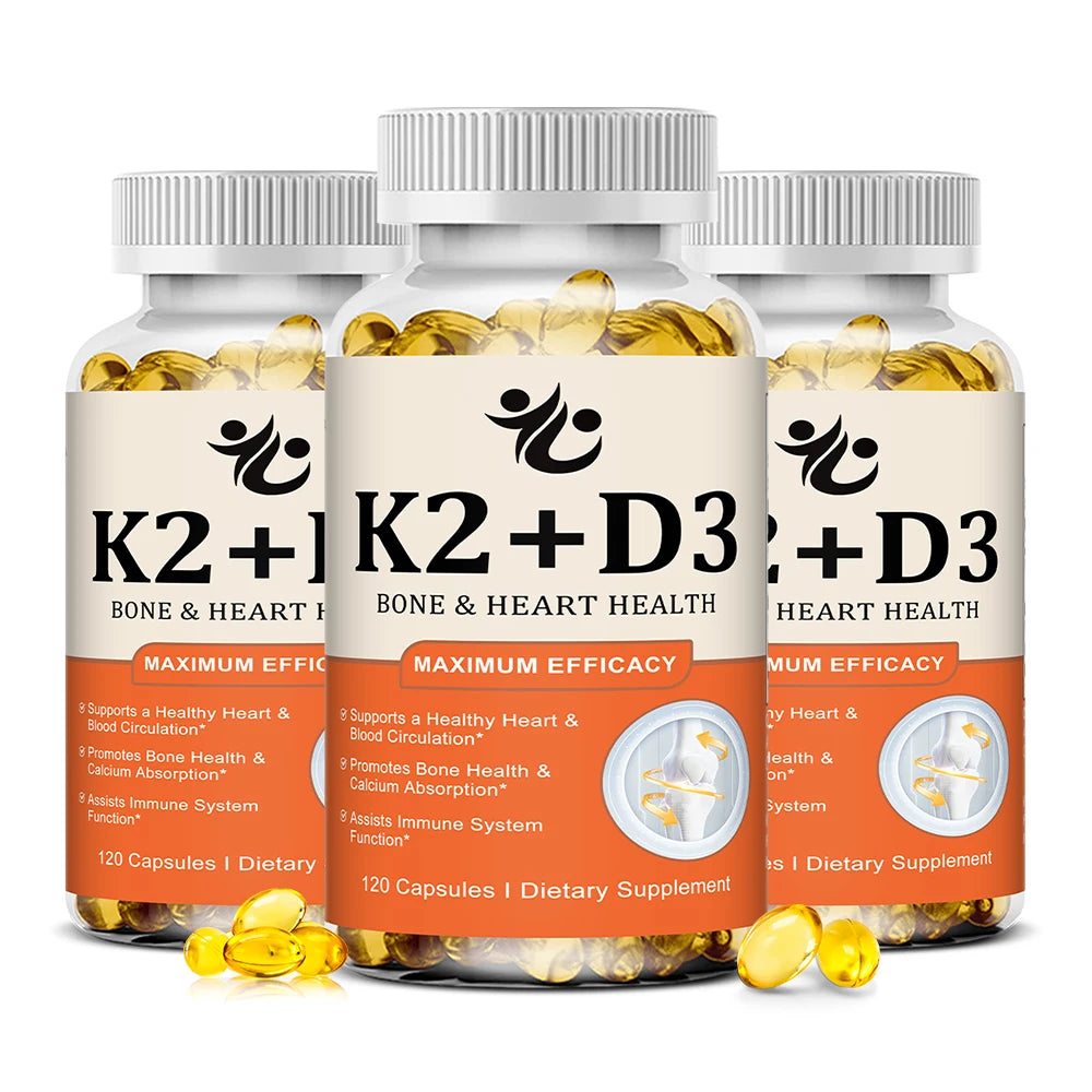 Vitamin D3 + K2 Capsules, Support Calcium Absorption, Bone & Joint Wellness, Cardiovascular Function and Immune System Health