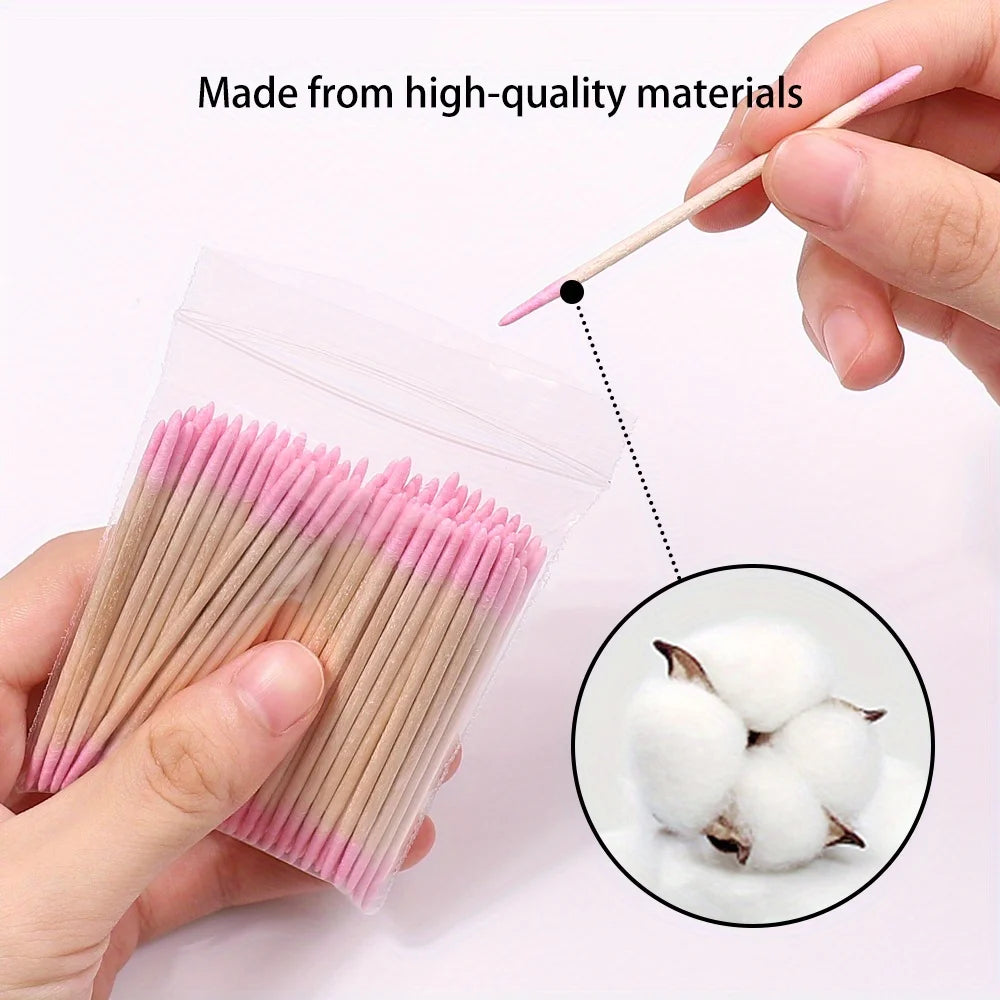 100/300/500Pcs Nails Wood Cotton Swab Clean Sticks Bud Tip Head Manicure Detail Corrector Nail Polish Remover Art Tool
