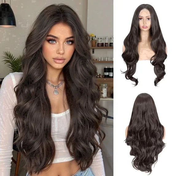 QUEENTAS 40 Inch Black Wig with Bangs Long Black Wigs for Women Synthetic Straight Hair Party Daily Wear