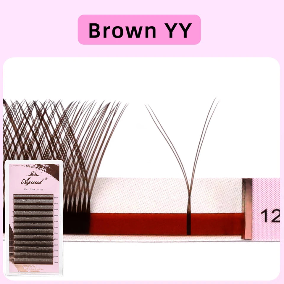 AGUUD 3D 4D Brown Premade Bloom Fans Lashes YY 5D-W Shaped Fairy Clover Volume Eyelash Extensions Soft Brown Fairy Clover Lashes