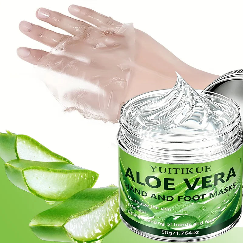 YUITIKUE 50g Aloe Vera Hand Foot Mask Exfoliating Moisturizing Hydrating Brightening Dead Skin Removal Hand Foot Care Cream