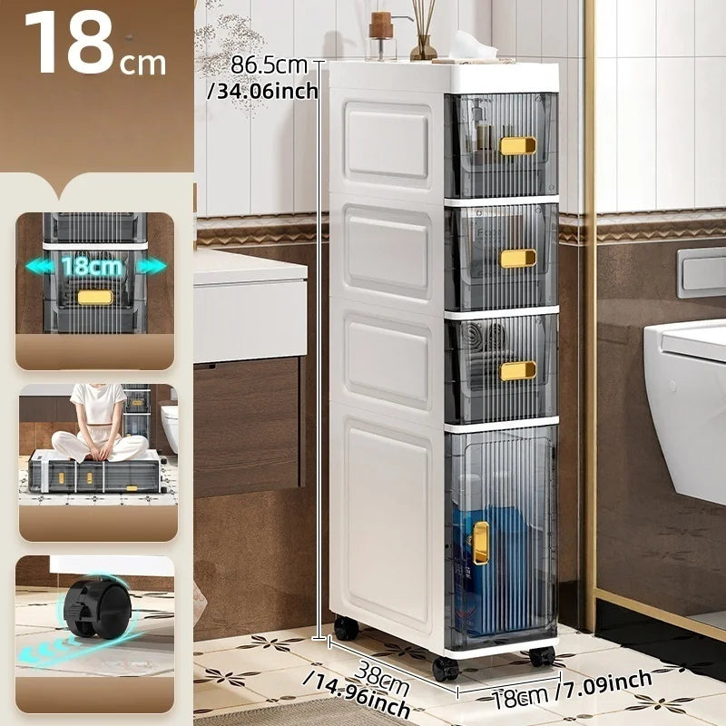 18cm Narrow Storage Cabinet, Multi-Tier Slim Organizer for Bathroom/Living Room, Holds Towel/Tissue/Cosmetic, Space-Saving Shelf