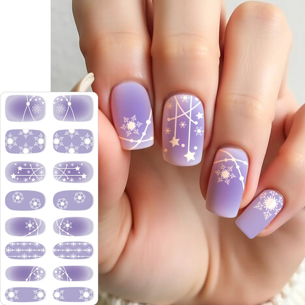 16Tips 3D Full Cover Christmas Series Nail Stickers Adhesive No Light Need Nail Art Wraps Strips Festival Manicure Polish Tips *
