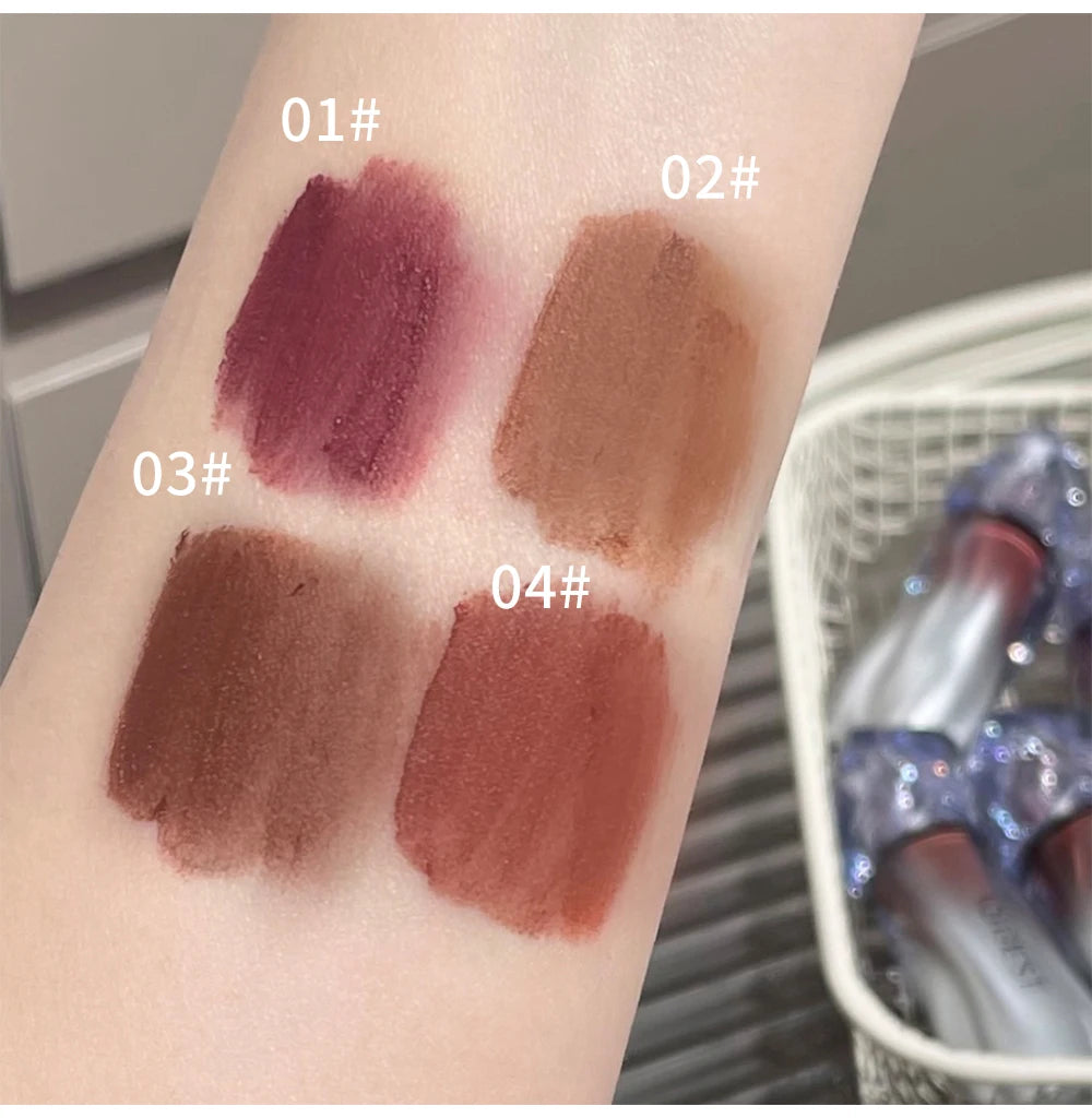 QIBEST Matte Velvet Liquid Lipstick Natural Long-Lasting Highly Pigmented Lip Mud Portable Finish Universal Lip Gloss Makeup