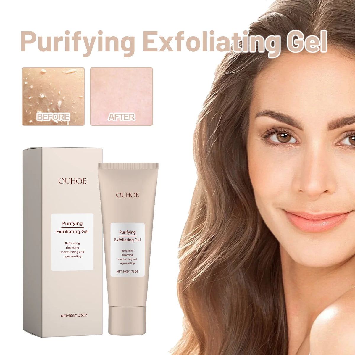 OUHOE Purifying Exfoliating Gel 50g, Refreshing Cleansing Peeling Gel, Moisturizing Rejuvenating Skin Exfoliator, Gentle Face Body Exfoliating Scrub Gel for Daily Skin Care