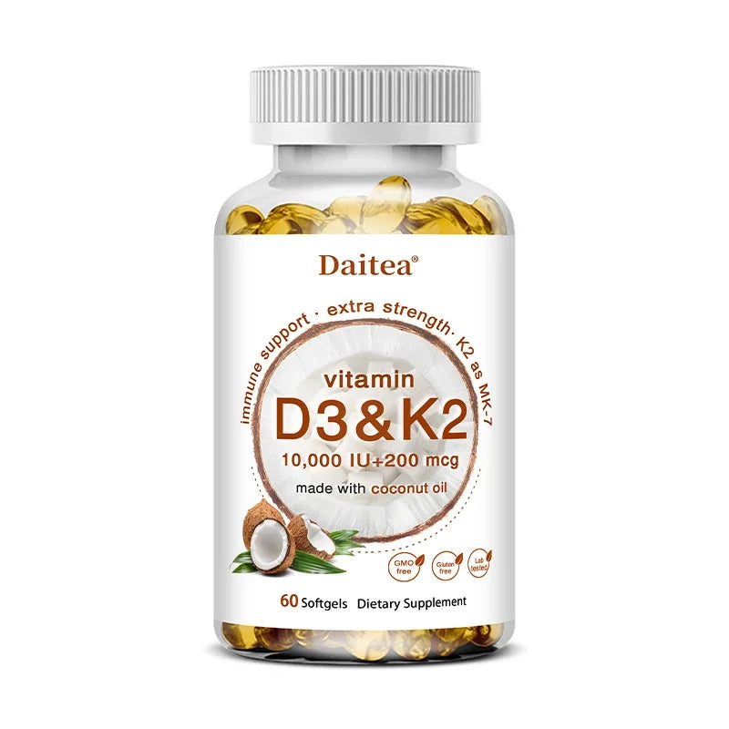 Vitamin D3+K2 Capsules - Help Calcium Metabolism Promote Bone Teeth and Skin Health Support Immunity