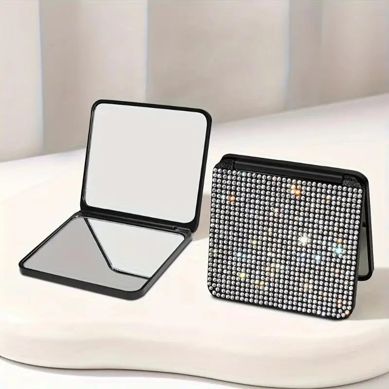 Rhinestone Compact Makeup Mirror Double Sided Foldable Portable HD Reflection for Daily Makeup Touch Up Travel Gift