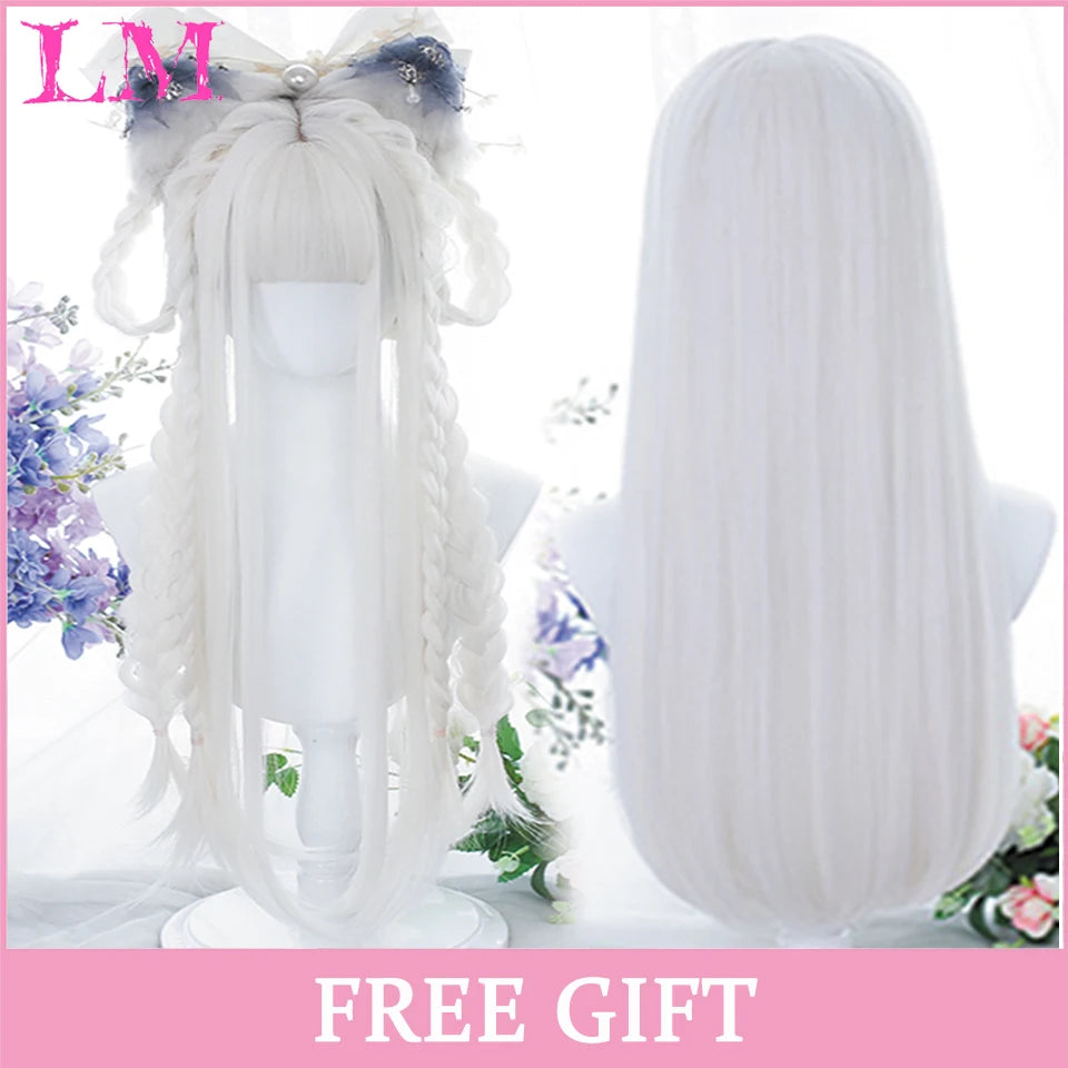 LM Light Blonde Wave Hair Wig Synthetic Long Wavy Wigs with Bangs for Women Cosplay Natural High Temperature Fiber