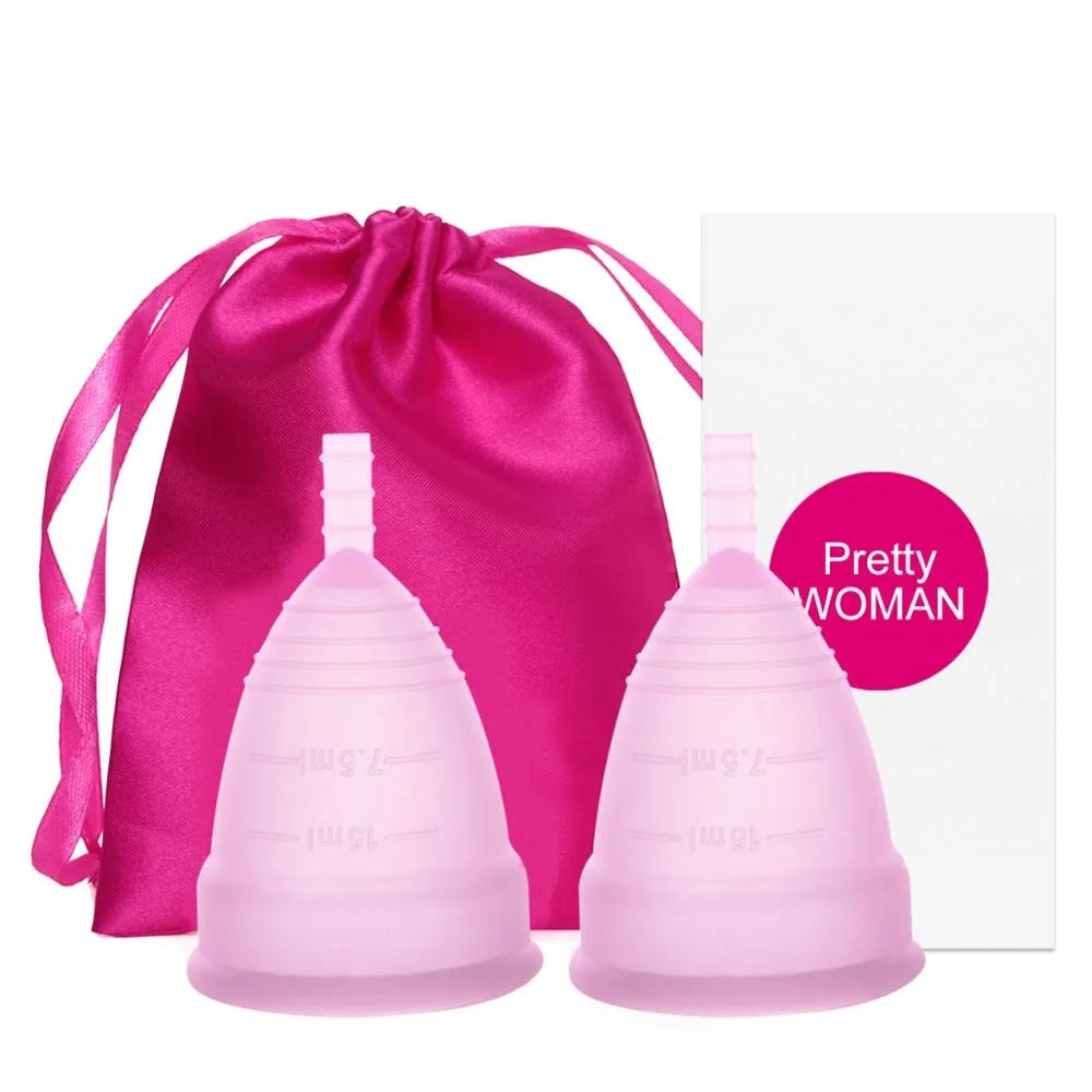 2 Pcs Feminine Hygiene Menstrual Silicone Cup Medical Silicone Menstrual Cup Lady Women Period Cup Copa Menstrual