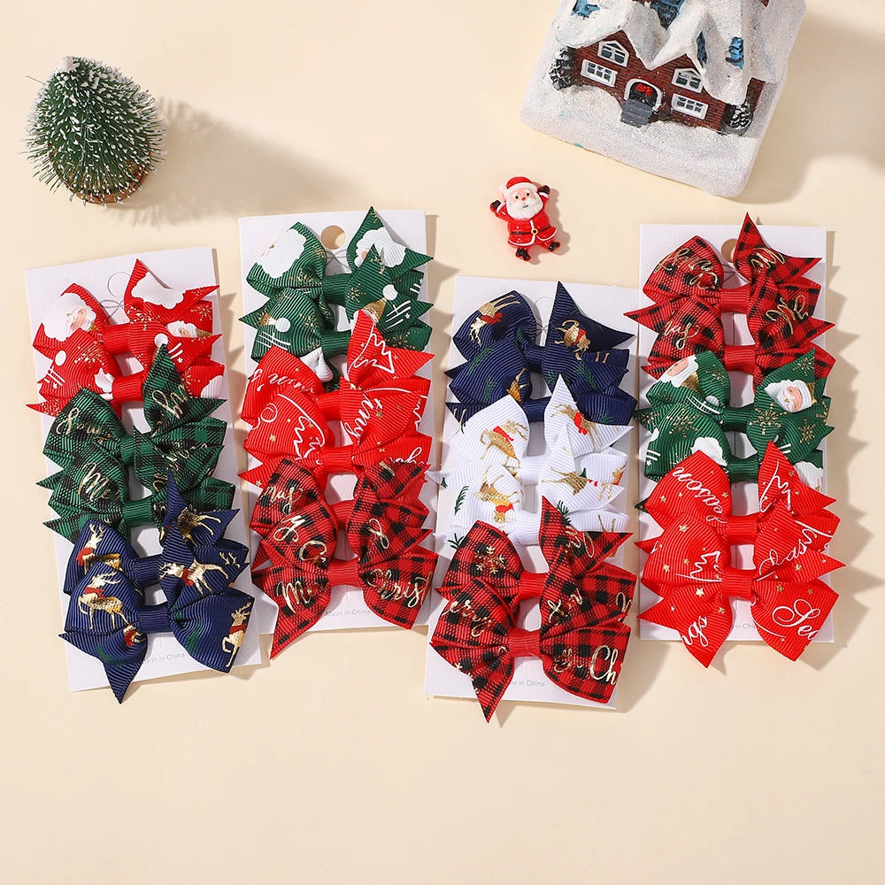 6Pcs/set Christmas Element Ribbon Bow Hair Clip Set Children's High-quality Ribbon Bow Hair Accessory Hairgripes
