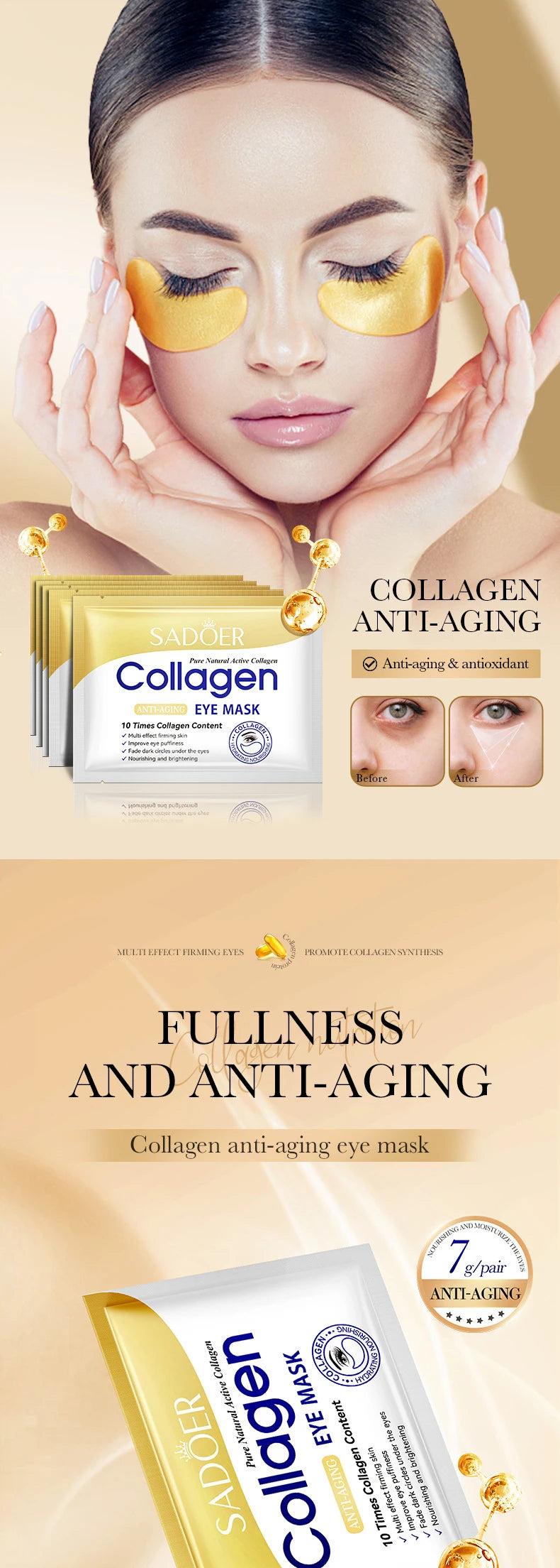 Collagen Eye Mask Firming Lifting Eye Patches Anti Dark Circles Eye Bags Fade Fine Lines Hyaluronic Acid Moisturizing Skin Care
