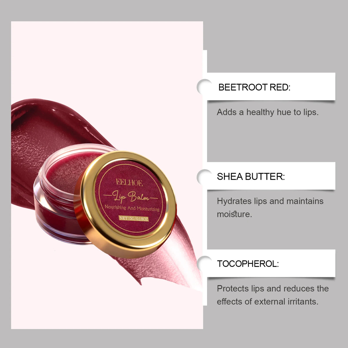 Beetroot Red Tinted Lip Balm Deep Nourishing Moisturizing Lip Care Smooth Anti Crack Shea Butter Moisturizing Plump Lip Balm