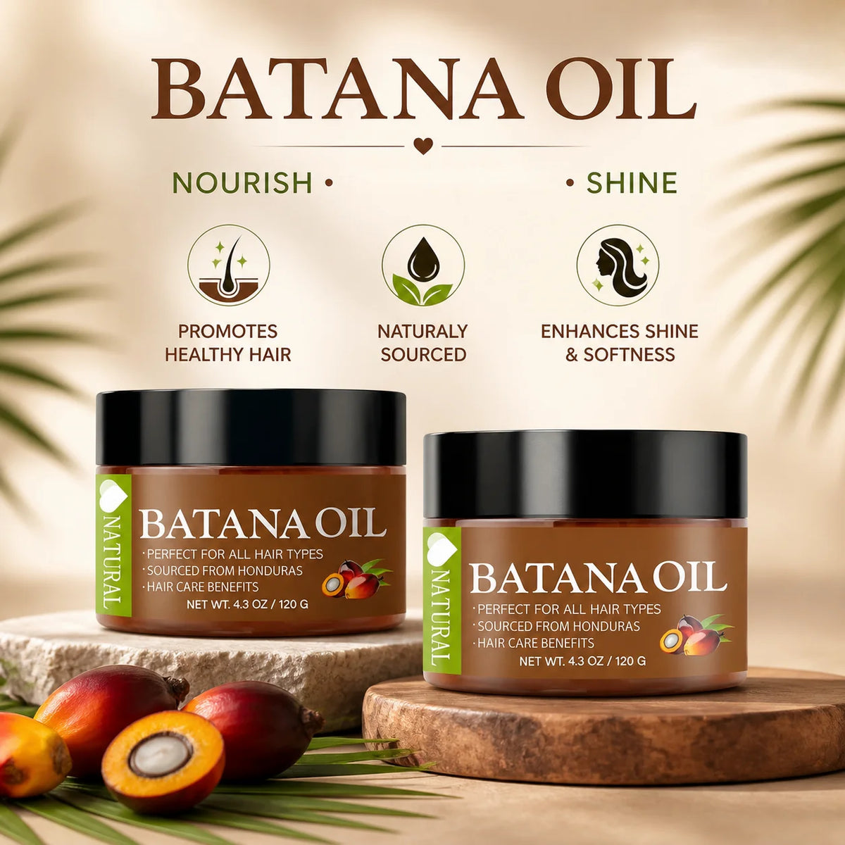 1/2/3 PCS Natural Batana Oil 120g, Suitable for All Hair Types, Nourishing and Smoothing Hair Oil, Repairs Dry and Damaged Hair