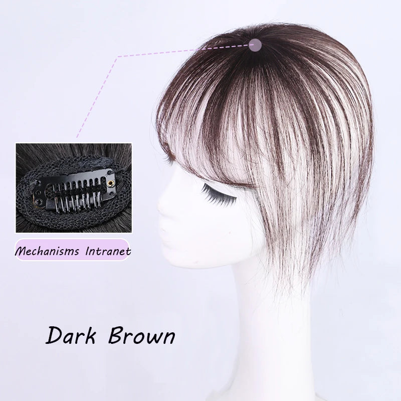 Wig Air Bangs Wig Piece Female Ultra-Thin Qi Bangs Without Trace 5X5CM Women Toupee With a Cut Bang Silk Skin Base Fringe