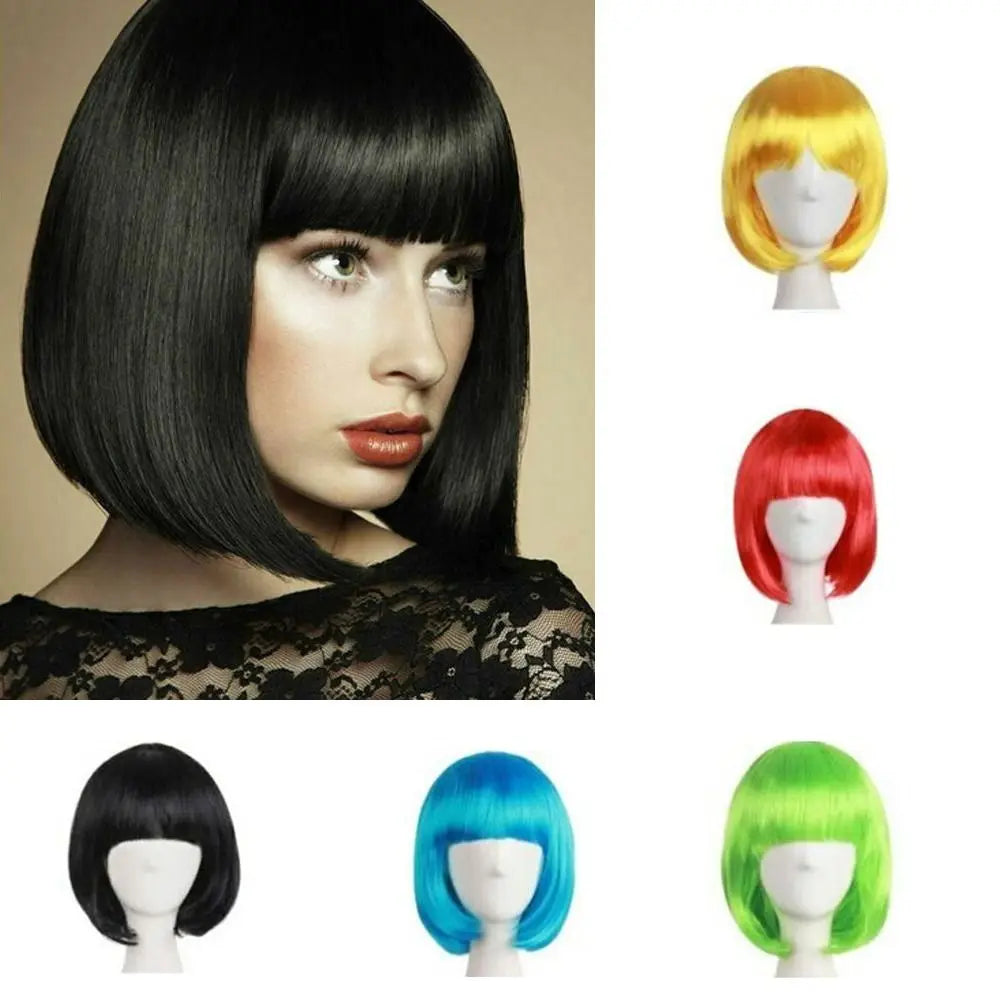 Multiple Color Fashion Full Wig Short Straight Hair Bob Wig Synthetic Hair Customized Synthetic Lace Headgear