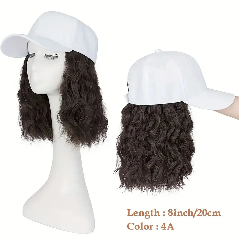 8" Short Wave Baseball Cap Wigs with Curly Hair Extensions for Women Daily Wear Synthetic Wave Adjustable Baseball Hat Wigs