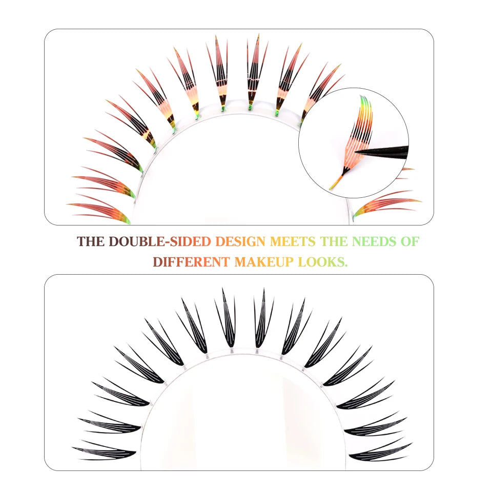 New Tinsel Anime Eyelash Extension Dual Sided Holographic Manga False Eyelash Feather Colored Christmas Party Comic Spire Lashes