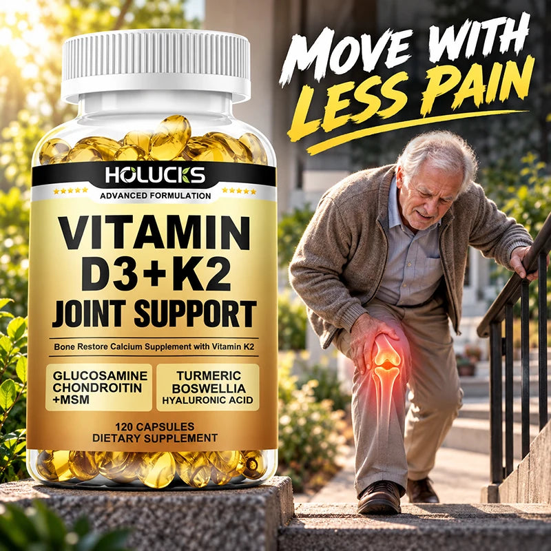 Advanced Vitamin D3 K2 Joint Support Supplement, for Heart & Bone Health, Cardiovascular & Immune Support, Calcium Absorption