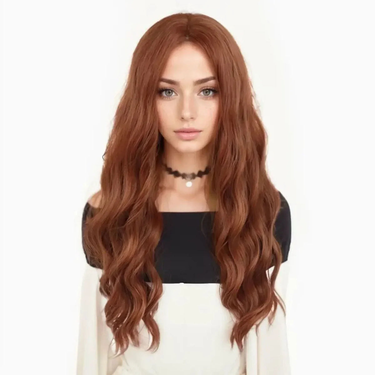 Synthetic Red Long Hair Witch Cosplay Wigs for Women Middle Part Wig Curly Wavy Wig Natural Looking Party