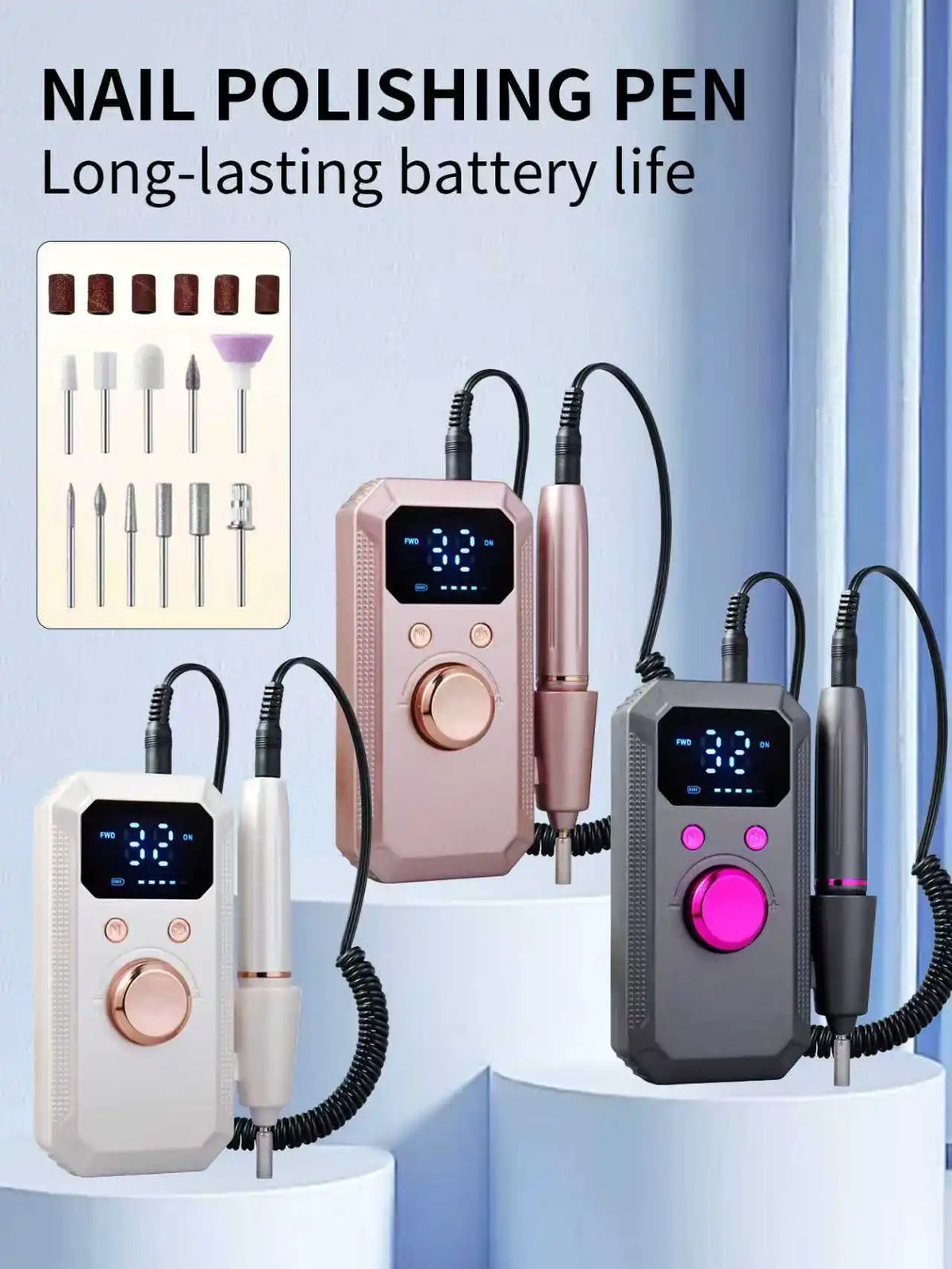 Professional Rechargeable Electric Nail Filer, Portable Cordless Nail Filer, High-Definition LED Display, Multiple Speed Settings, Nail and Pedicure Kit, Suitable for Polishing, Filing, and Removing Acrylic Gel Nails, Ideal H