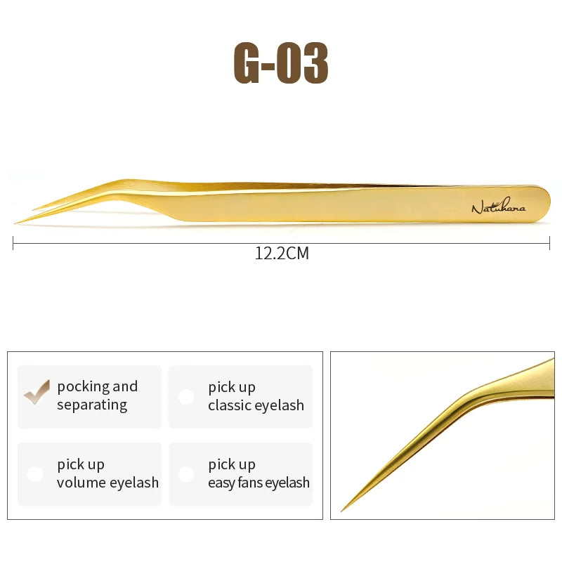 NATUHANA Professional for 3D Tweezers Stainless Steel Volume Eyebrow Tweezer False Eyelash Extension Tweezers for Makeup Tools