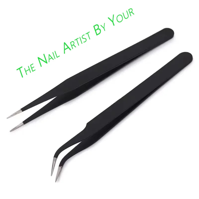 Tweezers, Precision Black DIY Tweezers for Nail Art and Eyelash Extensions Beauty Tools
