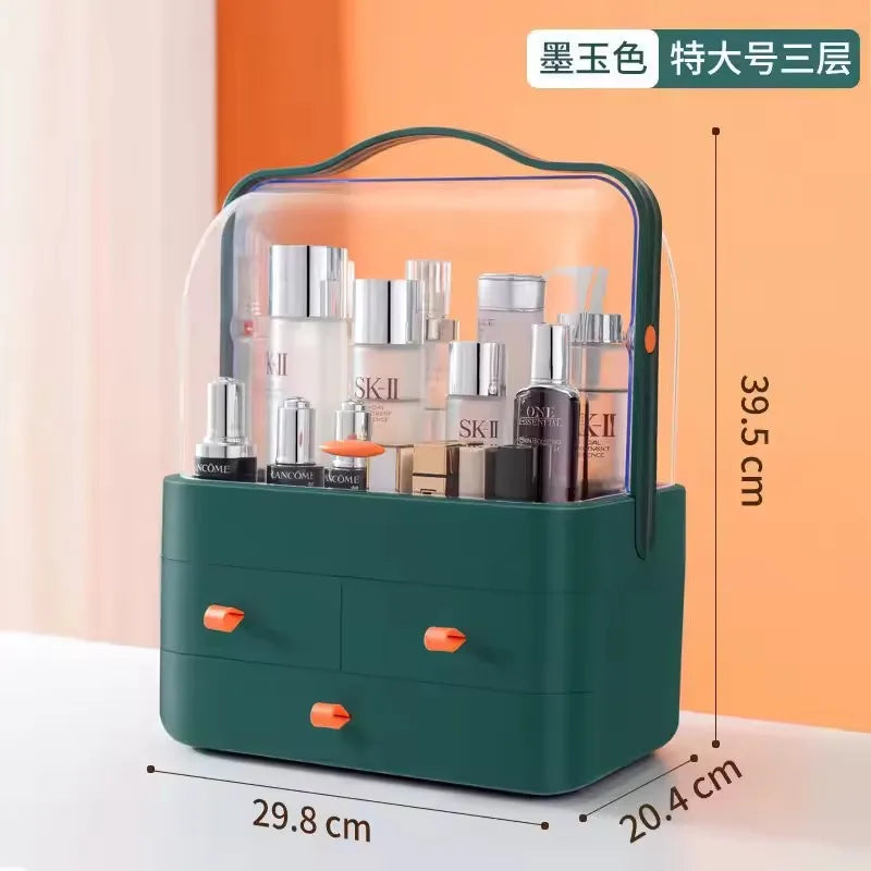 Large Cosmetics Receiving Box Dust-Proof Desktop Makeup Organizer with Drawer for Skin Care Products Household Storage Box Shelf