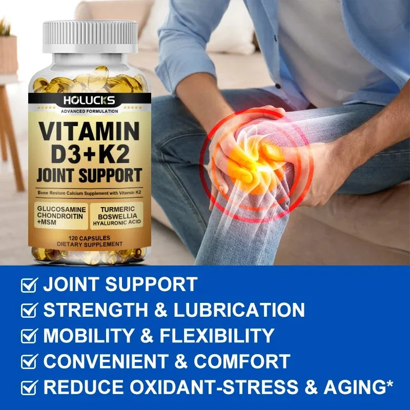Advanced Vitamin D3 K2 Joint Support Supplement, for Heart & Bone Health, Cardiovascular & Immune Support, Calcium Absorption