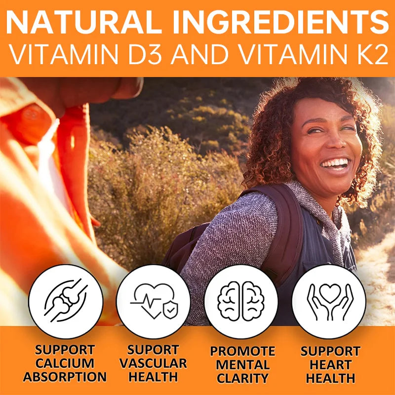 Vitamin D3+K2 Capsules - Help Calcium Metabolism Promote Bone Teeth and Skin Health Support Immunity