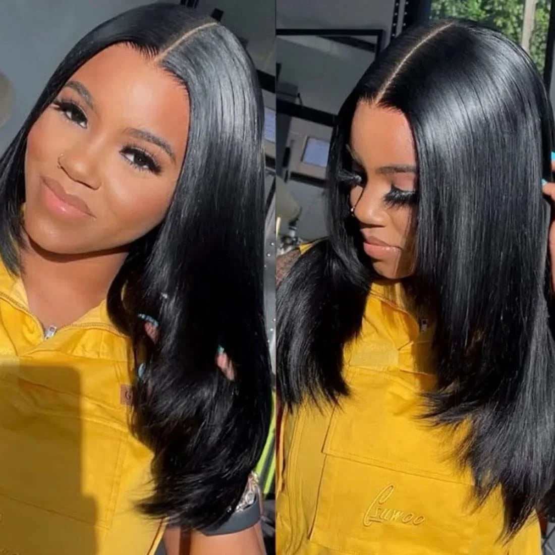 Straight Lace Front Wigs Synthetic Layered Cut Natural Black /Reddish Brown Inner Buckle Lace Frontal Wigs For Black Women