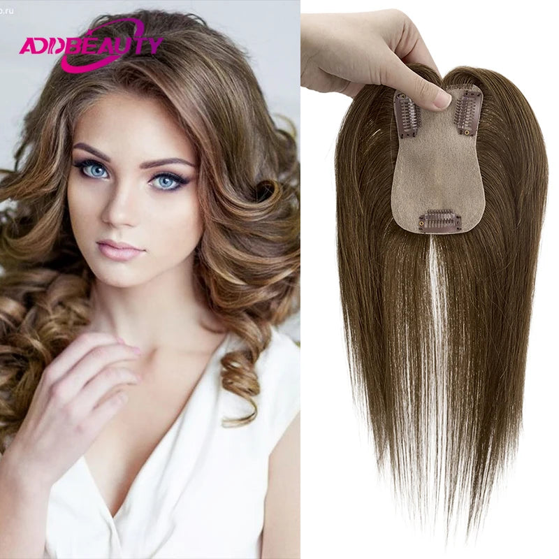 Silk Base Women Toupee Indian Human Hair Wigs Straight Clips in Human Hair Extension 7x11cm Real Human Hairpiece Natural Topper