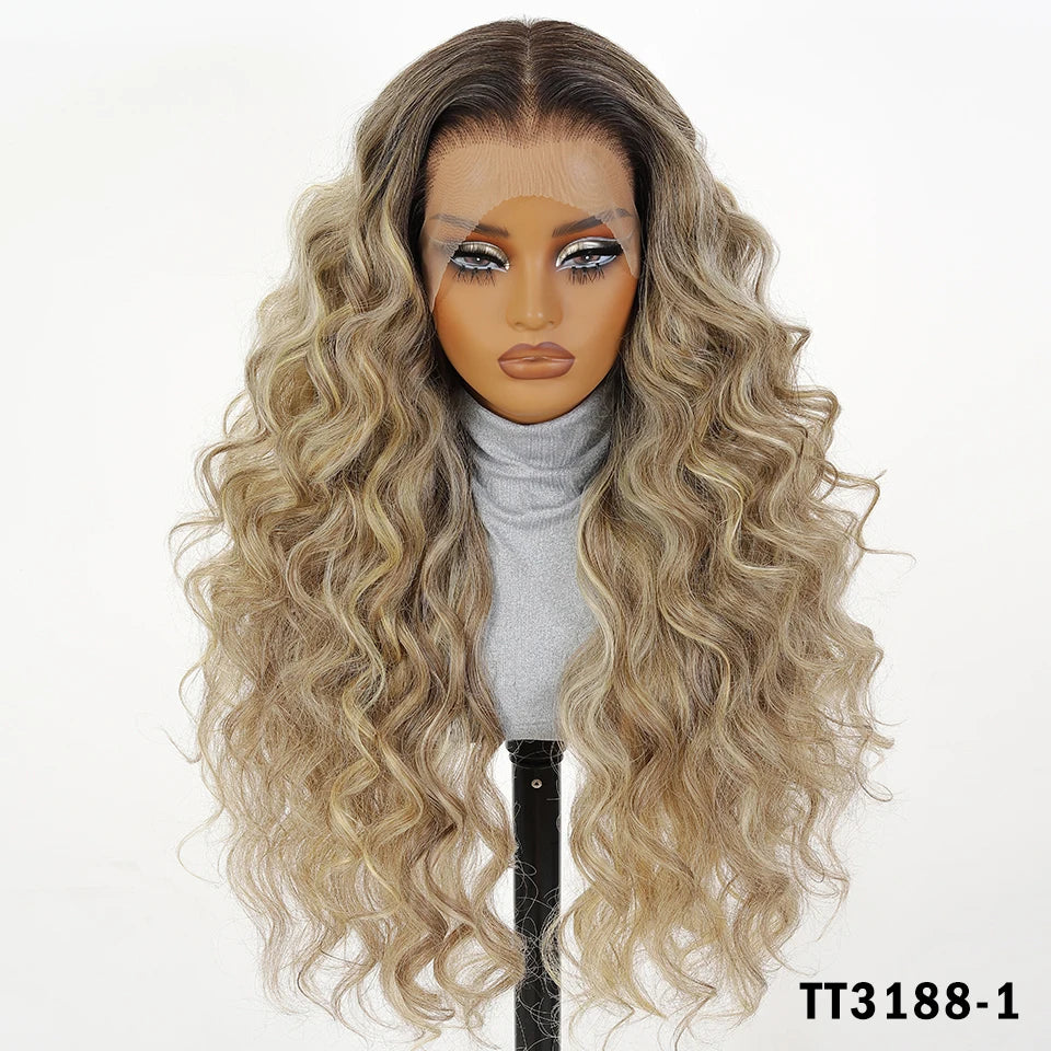 99J Burgundy Synthetic Lace Frontal Wig 13x6 Body Wave Long Deep Wavy Ombre Black Lace Wigs for Women Heat Resistant Cosplay Wig