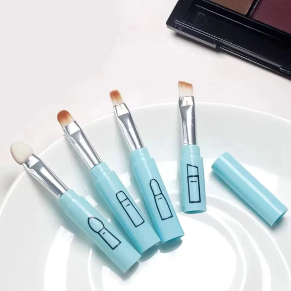 Travel Size 4 In 1 Makeup Brush Portable With Plastic Handle Eyeshadow Lip Brush Multi-use Makeup Tool