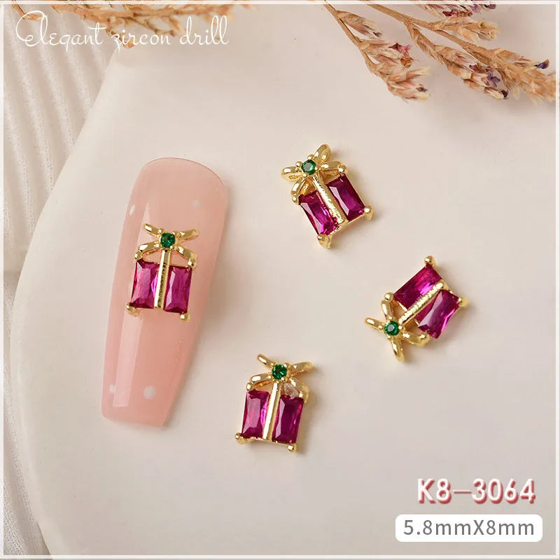 2pcs Christmas Nail Zircon Charms Luxury Snowflake Snowman Elk Small Bell Tree Nail Gem Ornament New Year Nail Art Accessories