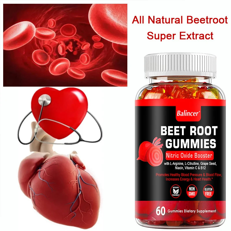 Potent Beetroot Gummies - Supports Blood Pressure and Circulation, Maintains Heart Health, Dietary Supplement, Boosts Immunity