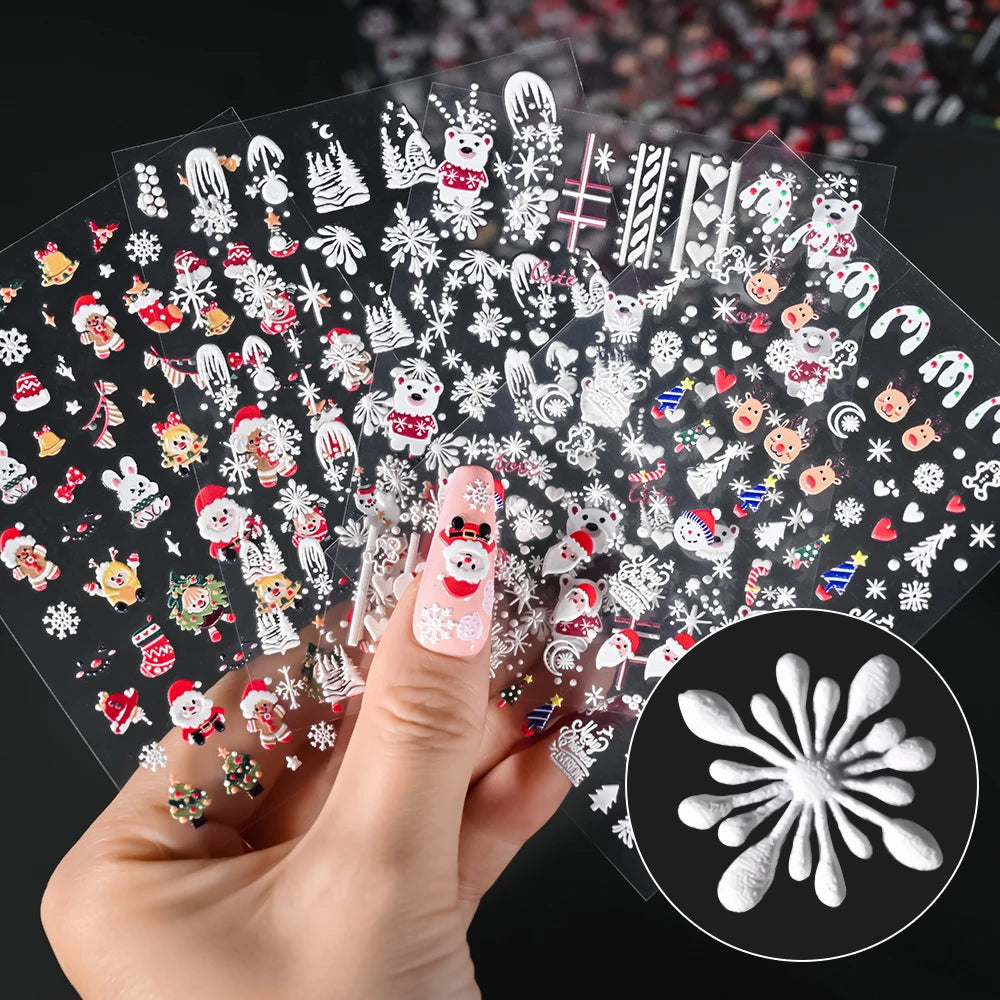 1sheet 5D Holly Berries Christmas Nail Declas Cute Polka Dots Christmas Trees Nail Stickers Gingerbread Man Snowflake Manicure