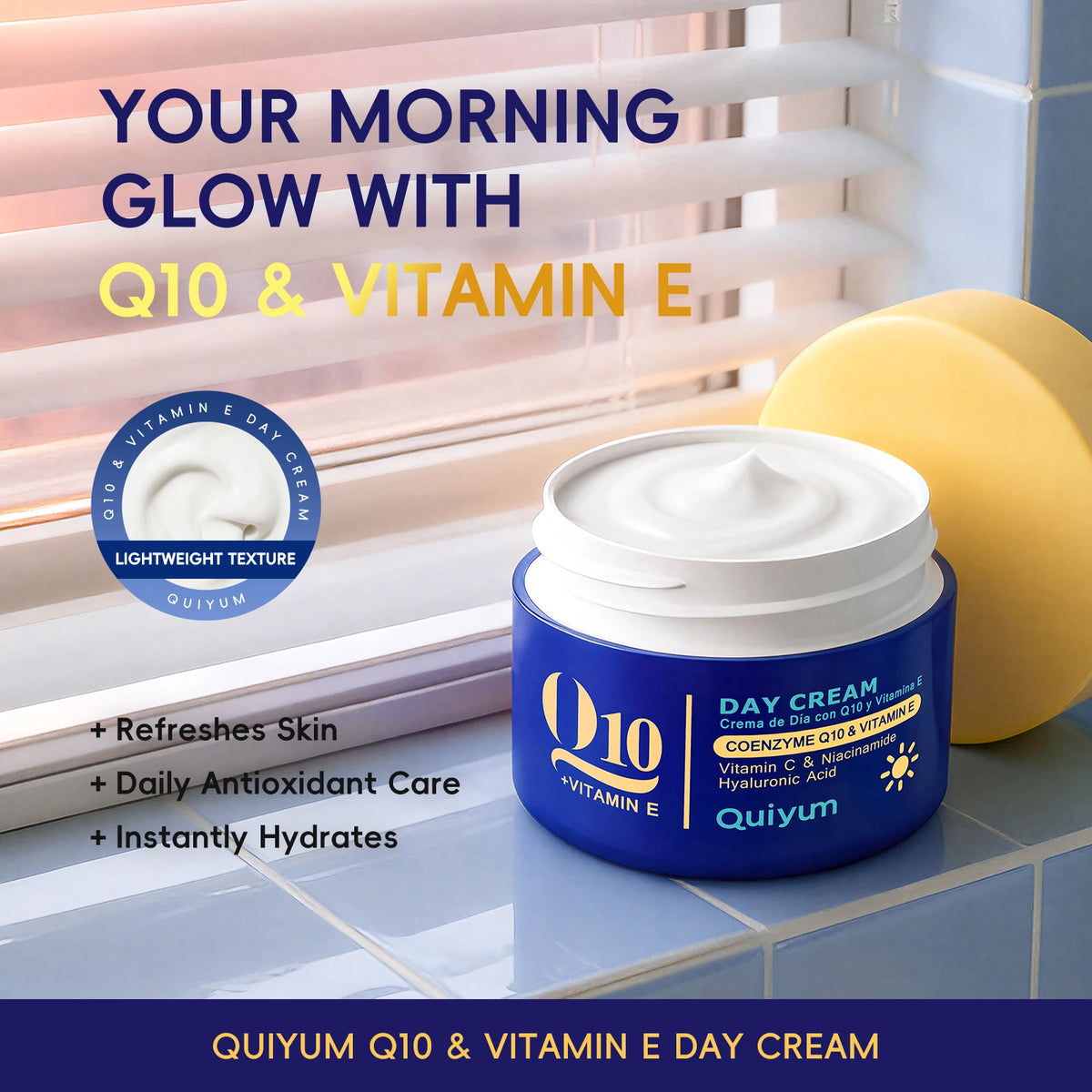QUIYUM 6Pcs Coenzyme Q10 Vitamin E Anti-Aging Skincare Set, Cleanser Toner Serum Eye Cream Day Night Cream Hydrating Facial Kit