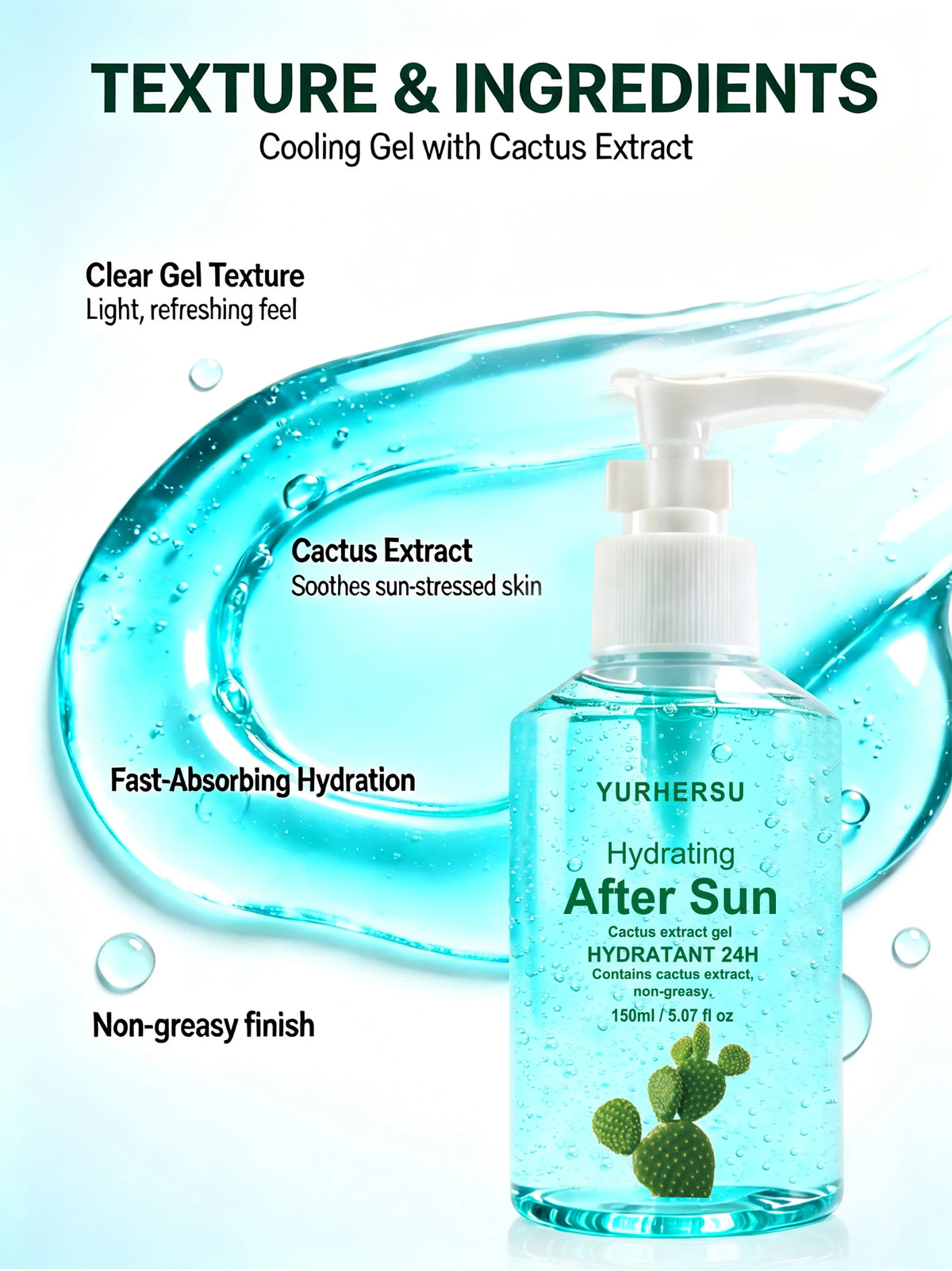 Soothing After Sun Gel，Daily Soothing Gel with Aloe Vera for Face and Body, Refreshing After-Sun Care