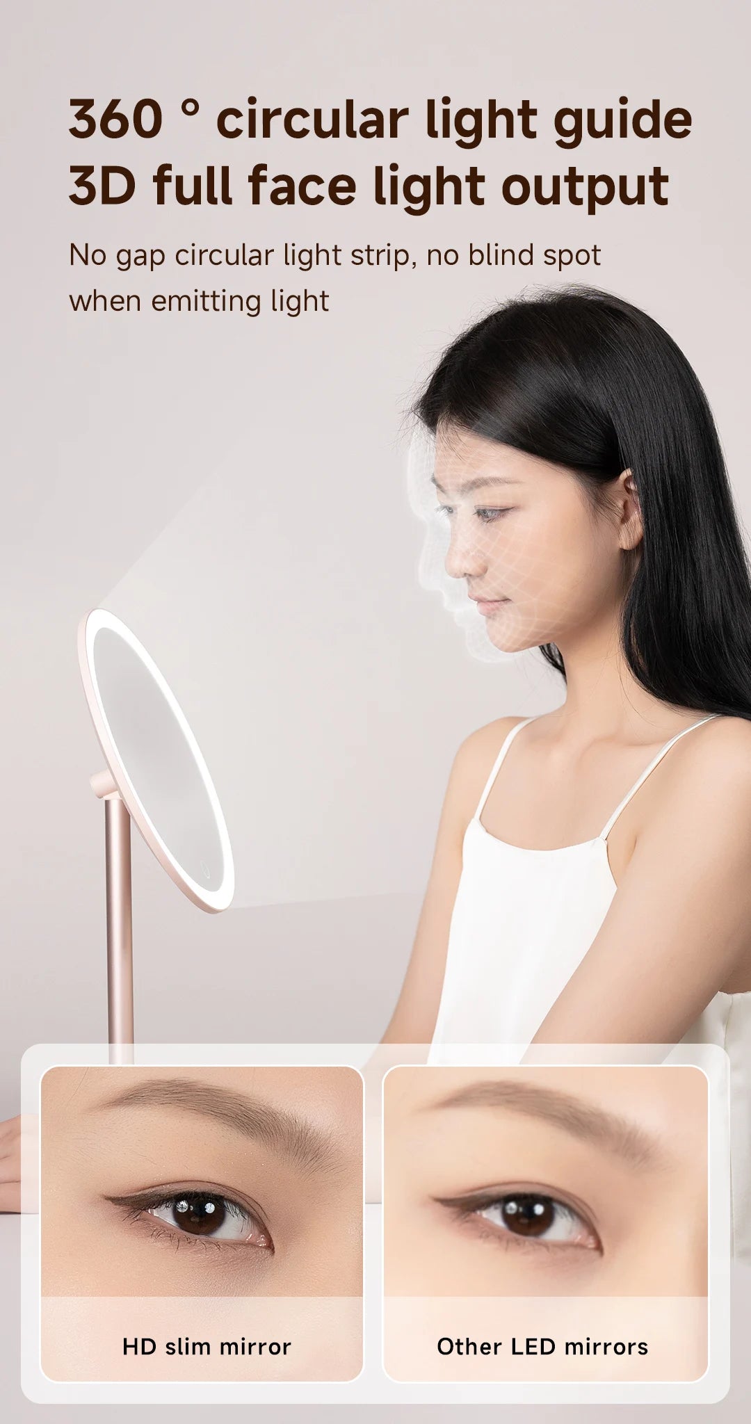 DOCO Makeup Mirror Desktop Adjustable LED Light High Quanlity Metal Texture Perfect for Gift Giving
